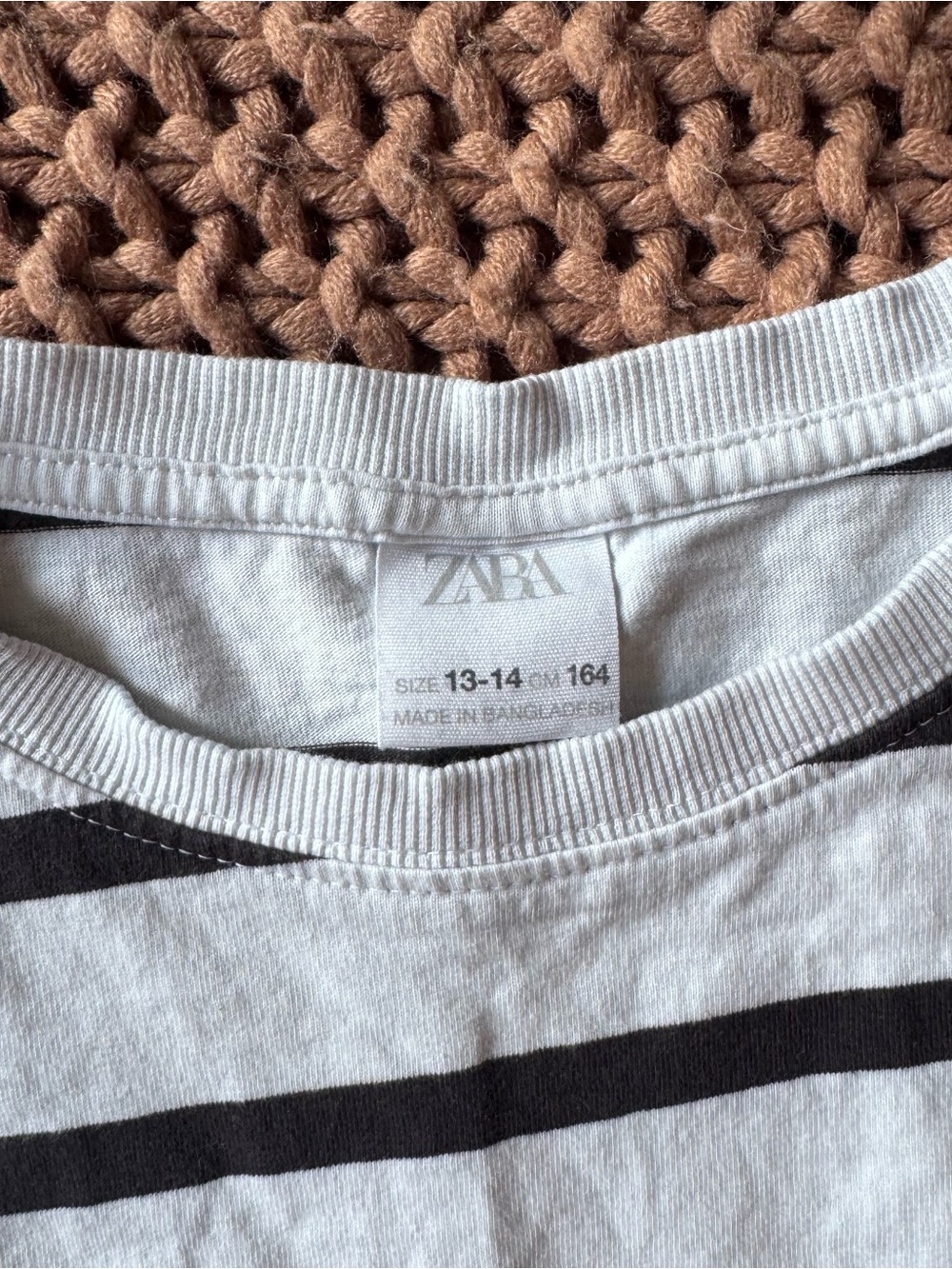 Zara Striped Cinch Waist Crop Top Black White Tee Size 13-14 / XS - Picture 2 of 5